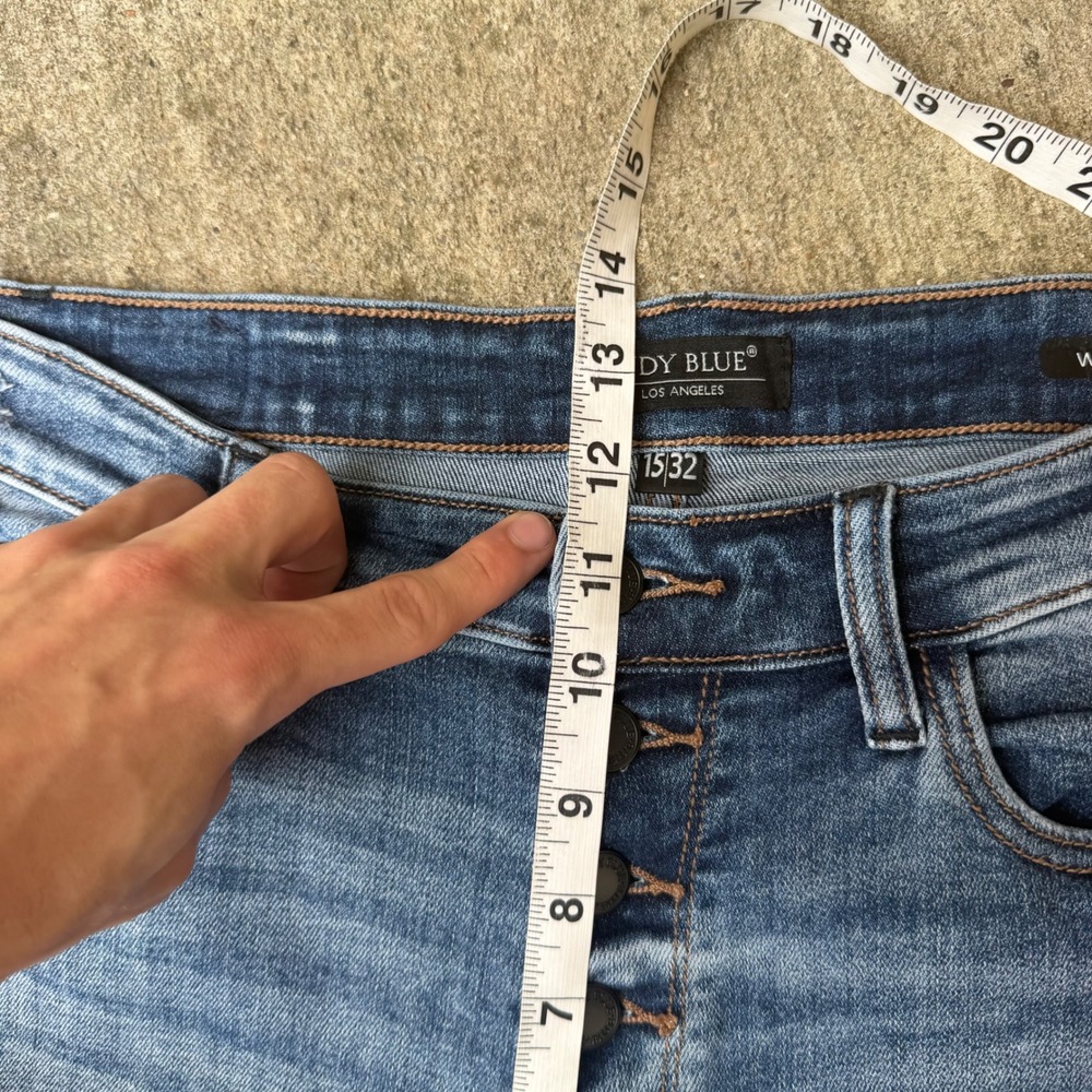 Judy Blue Wide Leg Distressed Jeans Medium Wash Button Fly JB82509MD Size 15/32 - Picture 9 of 11